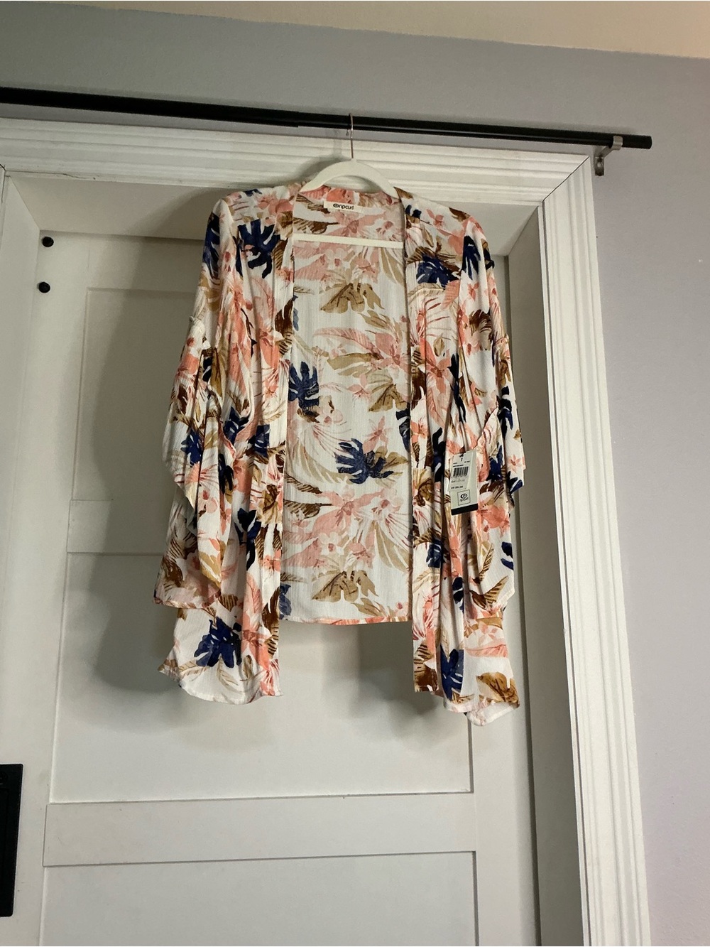Rip Curl Floral Open-Front Kimono Jacket - White/Pink/Navy/Gold